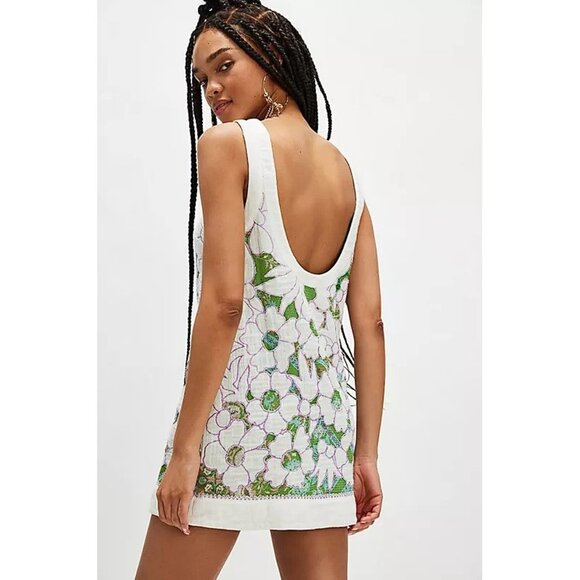 FREE PEOPLE Women's Alba Mini Dress Size S In Green Combo - Picture 2 of 15